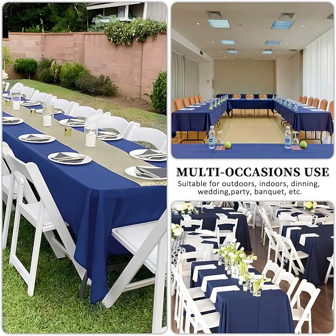 8 Pack Navy Blue Tablecloth 60 x 102 Inch Rectangular Tablecloths for 6 Foot Rectangle Tables, Wrinkle Resistant Blue Table Cloth Washable Polyester Fabric Table Covers for Party Wedding Banquet