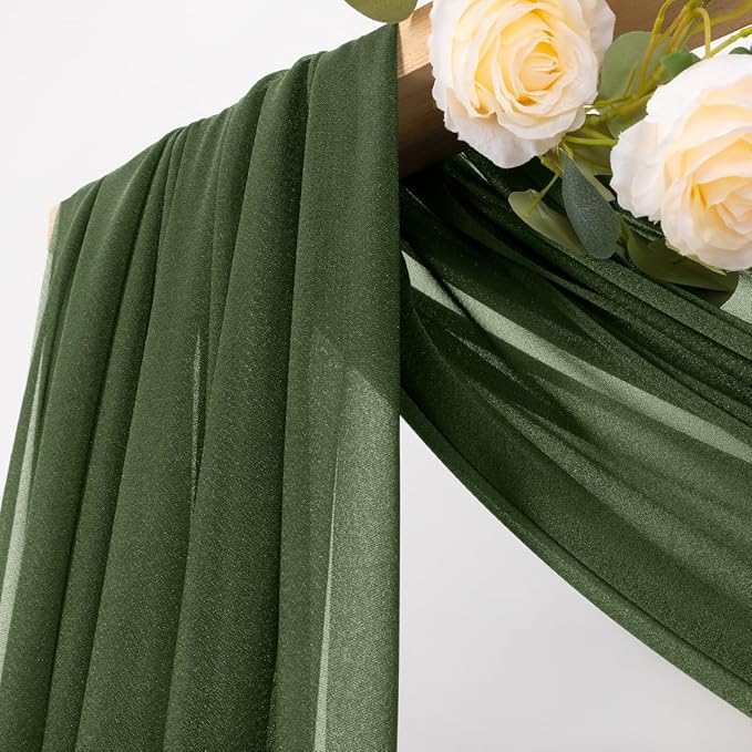 MLMC Olive Green Wedding Arch Draping Fabric 1 Panel 29" x 20 FT Extra Long Gauze Drapes Sheer Backdrop Curtains 6.6 Yards Outdoor Drapery Panels for Wedding Ceremony Party Ceiling Decoration