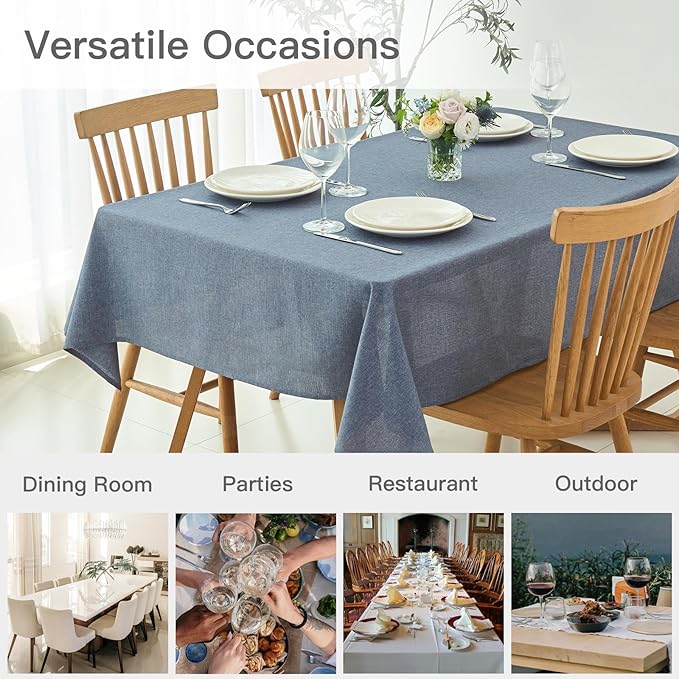 maxmill Linen Texture Tablecloth Water Resistant Antiwrinkle Spillproof Wipeable Washable Soft Fabric Table Cloth for Dining Room, Buffet Banquet Party Holiday, Rectangular 60 x 108 Inch, Demin Blue