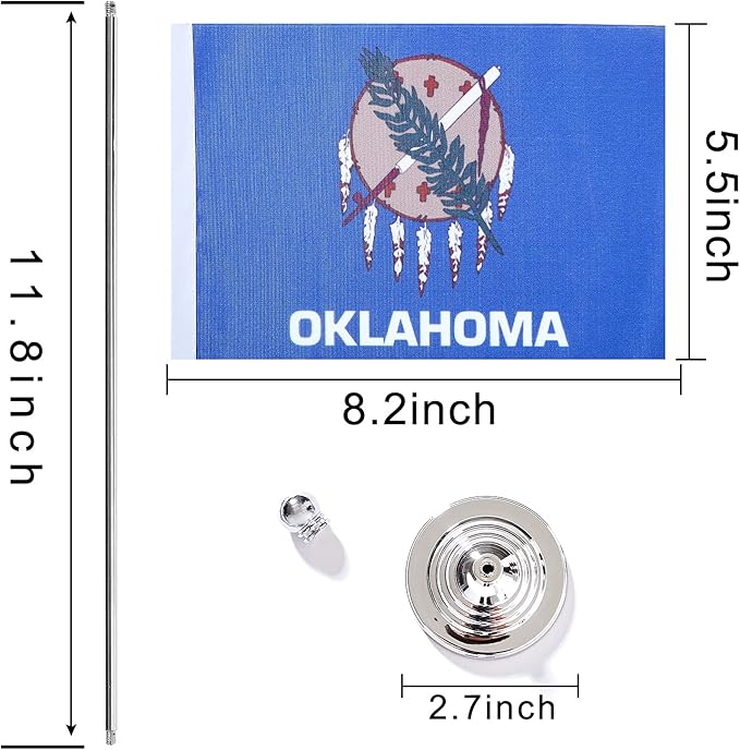 ZXvZYT 2 Pack American US Oklahoma flag USA Oklahoma OK State table flag,Small Mini United States Desk Flags With Stand Base,for U.S. States Party Events Celebration Decorations Supplies