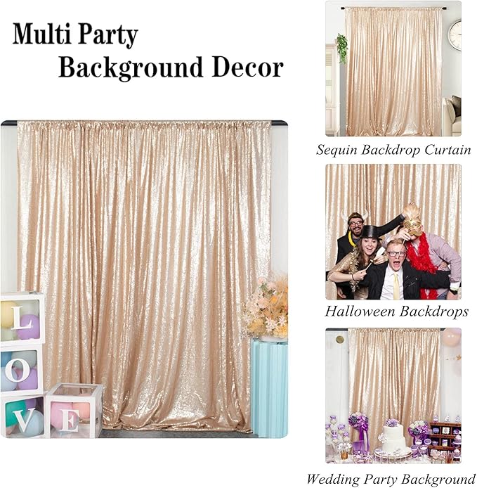 DUOBAO Champagne Backdrop Curtain 8ft Photo Background Wedding Backdrops 4FT Wide 8FT Long Shimmer Wall Curtain Champagne Gold Glitter Backgrounds Drapes for Weddings