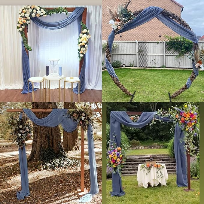 Socomi Wedding Arch Draping Fabric 2 Panels 29" x 19Ft Dusty Blue Sheer Chiffon Curtain Drapes 6 Yards for Wedding Ceremony Birthday Party Decoration