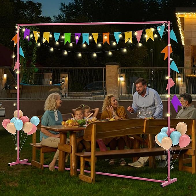 Walensee 7.9FTx6.6FT Pink Wedding Arch Backdrop Stand, Adjustable Square Metal Arch Frame for Ceremony Party Birthday Baby Shower Bridal AnniversaryGarden Balloon Photo Decoration