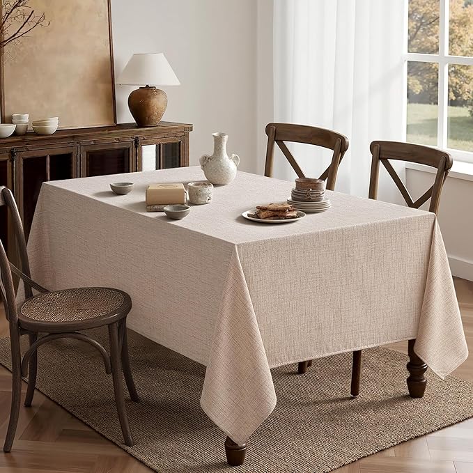MIULEE Natural Linen Tablecloth 60x84 Inch Rectangle Table Cloth Waterproof,Stain Resistant & Wrinkle Resistant for Dining Party Wedding