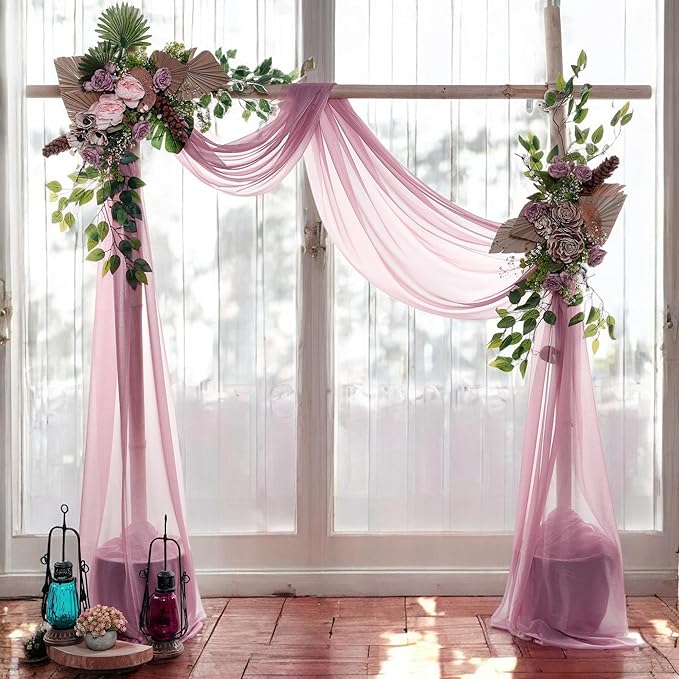 MDS Halloween Chiffon Draping Fabric - 2 Panel, 30" Wide x 100ft Long - Sheer Spooky Arbor & Canopy Drapery for Haunted House Backdrops, Party Ceilings, DIY Costumes & Themed Events - Mauva