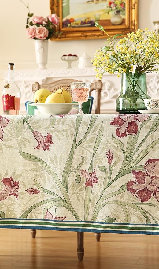 patdrea Designer Green Small Rectangle Tablecloth,Framhouse Vintage French Violets Pattern Tablecloths,Elegant Floral Cover Decor for Kitchen Dining Christmas,Party,Thanksgiving,55"x71"-Tara a