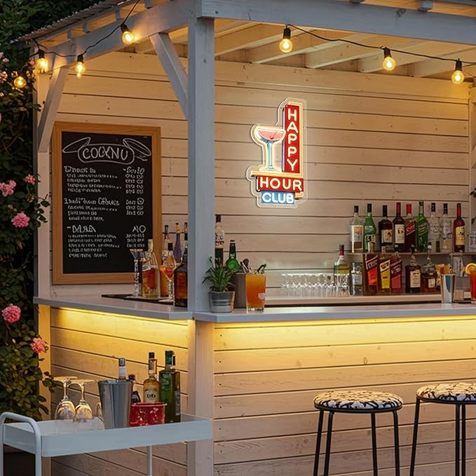 Happy Hour Neon Signs Dimmable Retro Led Happy Hour Club Neon Light for Bar Club Pub Party USB Powered Neon Light Sign Man Cave Gifts