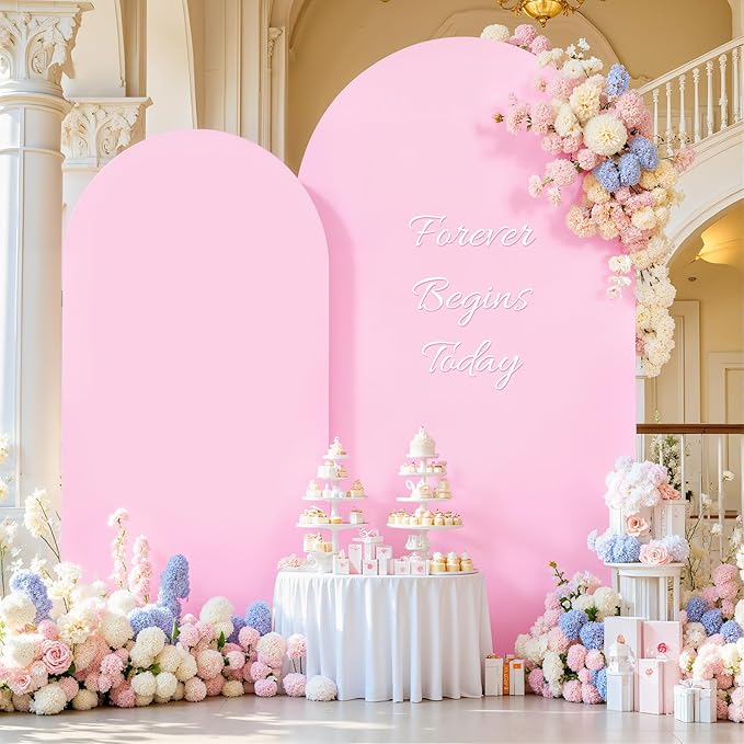 7.2FT 6FT Arch Backdrop Cover for Wedding, Set of 2 Stretchy Spandex Fitted Arch Stand Cover for Baby Shower, Birthday Party Decor, Chiara Backdrop Cover with Double-Sided Design(Pink)