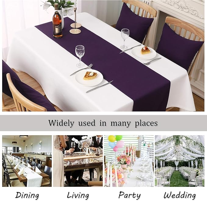 DUALIFE Plum Purple Table Runner for Wedding, Table Runners fit Rectange and Round Table Decorations for Birthday Parties, Banquets, Graduations, Engagements 14X72 Inches 1 Piece Dark Purple