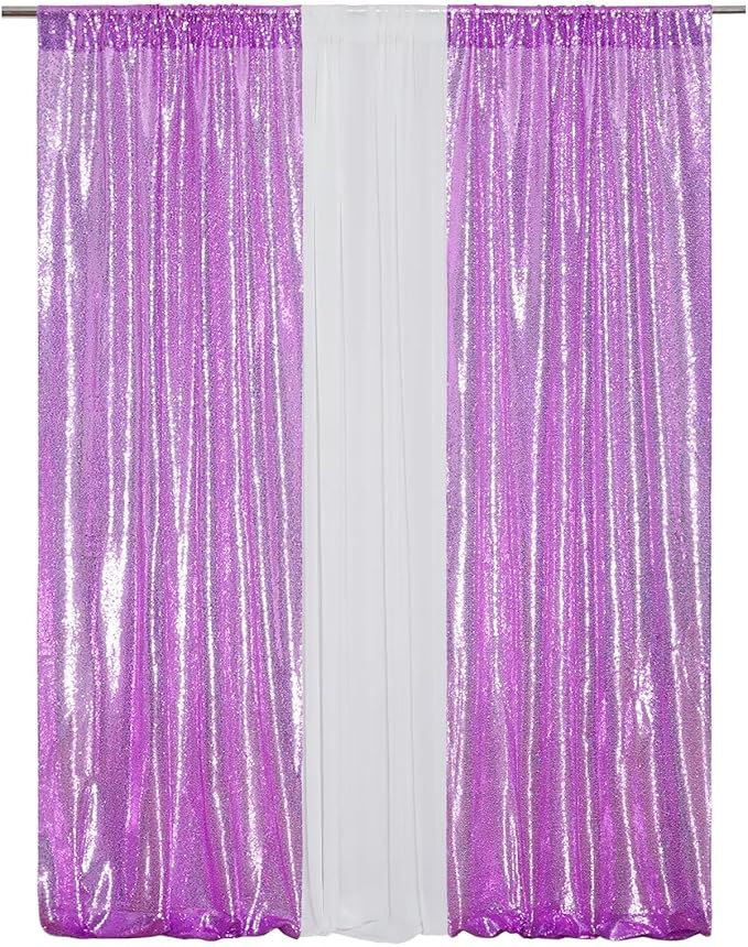 Eternal Beauty 2 PCS Sequin Backdrop Curtain, Sequin Wedding Backdrop for Christmas Party, Birthday (Lavender 2FTx8FT)