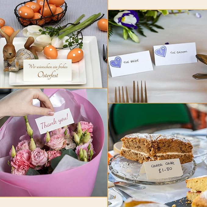 Quacc 50 PCS Blank Place Cards, 3.54" x 1.97" Name Place Cards Tent Cards for Wedding, Table, Holiday (White)