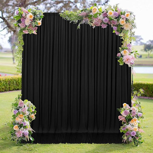 MEETSKY 10ft x 7ft Black Backdrop Curtain for Parties Black Rod Pocket Backdrop Photo Curtains Backdrop Drapes Fabric Decoration for Birthday Party Decor for Boys Teens Men, 5ft x 7ft, 2 Panels
