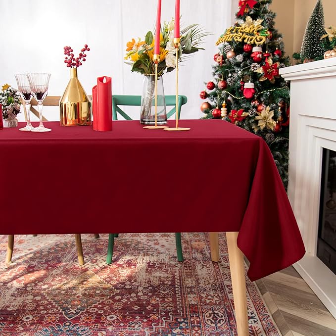 Fitable Rectangle Tablecloth Stain and Wrinkle Resistant Washable Polyester Table Cloth for Buffet Parties and Camping (60x84 inch, Red)