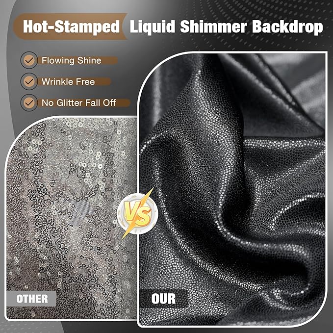 20x10FT Black Sequin Backdrop - 4 Panels 5x10FT Wrinkle-Free Glitter Drapes for Weddings, Parties & Events