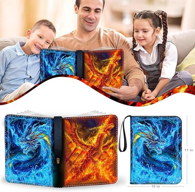 440 Card Binder 4 Pocket, 3-Ring Trading Card Binder with 55 Page Removable Sleeves, High Storage Waterproof Trading Card Holder Collection Card Album Carrying Organizer Case for MTG TCG Cards -Fire