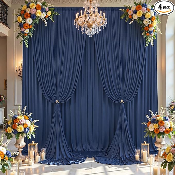 20×14ft Wrinkle Free Navy Blue Backdrop Curtain for Wedding Parties,4 Panels 5×14ft Height Soft Silky Polyester Photo Backdrop Drapes Curtains for Birthday Photography Stage Events Background Cloth