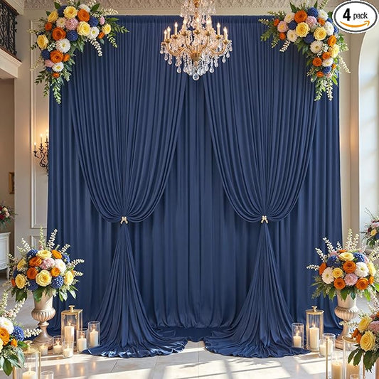 20×14ft Wrinkle Free Navy Blue Backdrop Curtain for Wedding Parties,4 Panels 5×14ft Height Soft Silky Polyester Photo Backdrop Drapes Curtains for Birthday Photography Stage Events Background Cloth