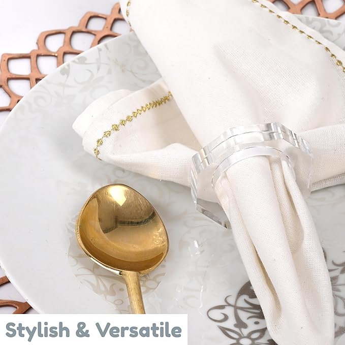 Acrylic Napkin Rings Set of 12 - Crystal Decorative Serviette Holders Ideal Décor for Weddings, Family Gatherings, Formal Dinners, Banquets & Everyday Dining (Transparent) - ALPHA Living HOME