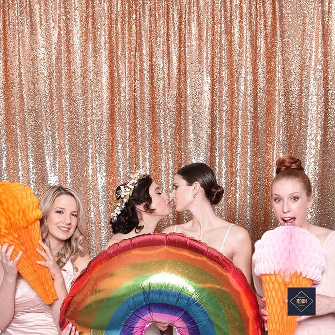 JYFLZQ Rose Gold Sequin Backdrop Curtains 10ft x 10ft 1 Panel Glitter Photo Booth Backdrops Sparkly Photography Background Drapes for Parties Wedding Bridal Showers…