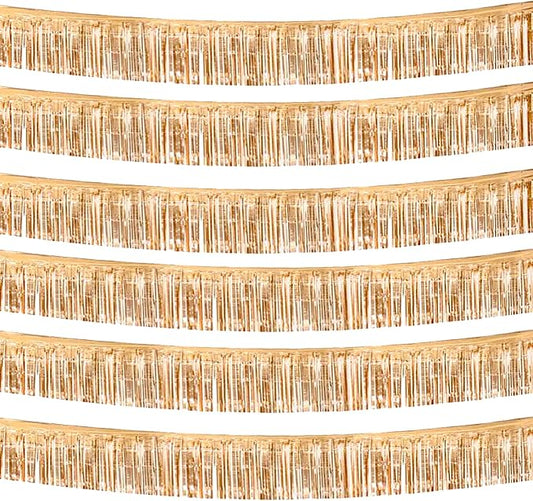 6 Pack 10 Feet Champagne Gold Foil Fringe Garland Metallic Tinsel Streamers Banner Wall Hanging Backdrop Banner for Parade Floats, Thanksgiving, Christmas, Birthday, Halloween Party Decorations