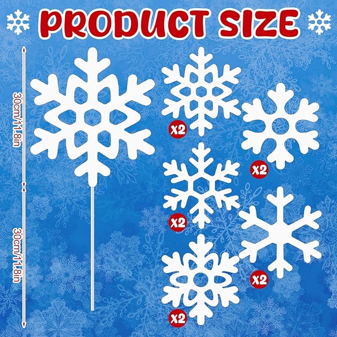 Gueevin 12in Snowflakes Christmas Tree Picks 10 Pcs White Snowflake Picks Christmas Tree Fillers Branches Xmas White Sticks for Wonderland Vases Winter Decoration