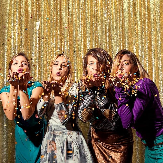 JYFLZQ Gold Sequin Backdrop Curtains 10ft x 10ft 1 Panel Glitter Photo Booth Backdrops Sparkly Photography Background Drapes for Parties Wedding Bridal Showers