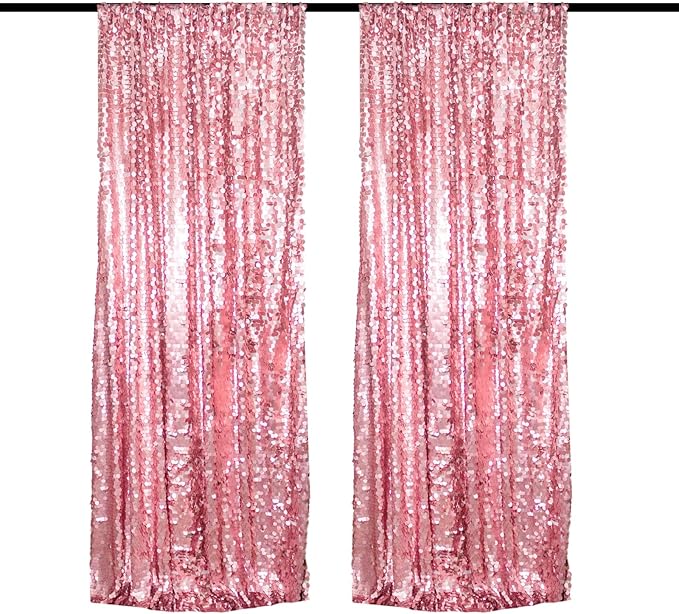 JYFLZQ Pink Payette Sequin Backdrop Curtains 8ft x 8ft 1 Panel Large Shimmer Wall Backdrop Big Sequin Background Drapes Thick Glitter Photo Booth Backdrops for Parties