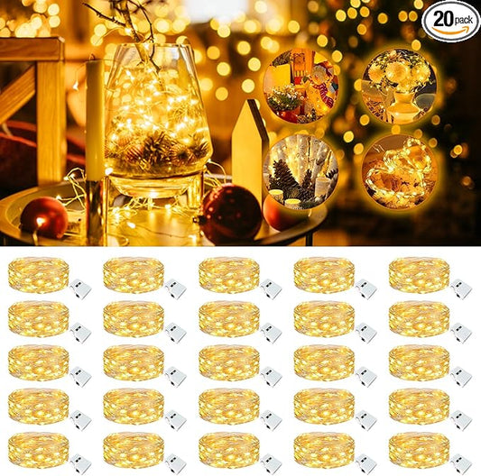 20 Pack Fairy Lights Battery Operated - 7ft 20 Led Twinkle Lights 3 Modes, Bulk Mini String Lights Waterproof for Mason Jars Vases DIY Party Wedding Decoration Christmas -Warm White