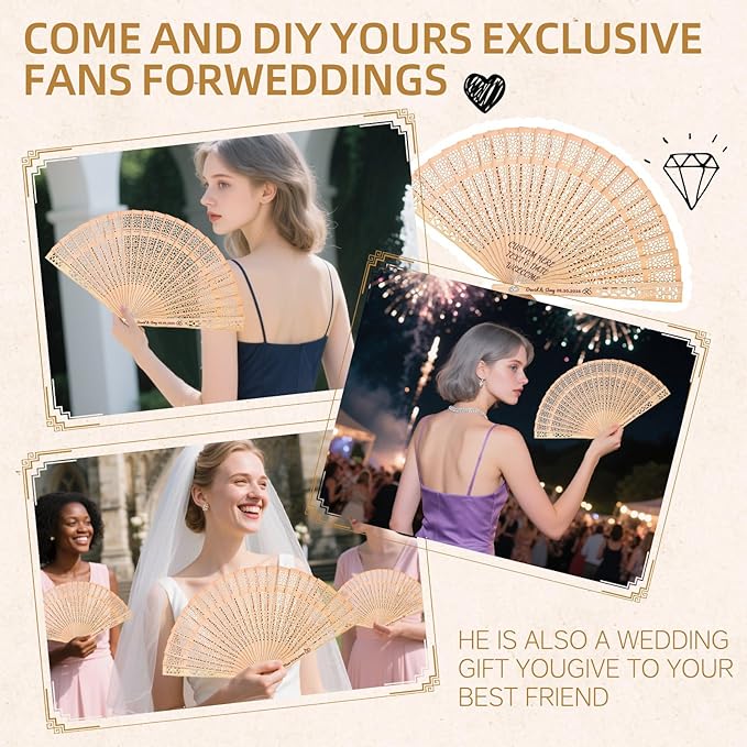 100pcs Personalized Wedding Fans for Guests - Custom Wooden Hand Fans with Names/Dates - Bulk Wedding Favors for Bridal Shower, Baby Shower & Parties (Wood, 100pcs)