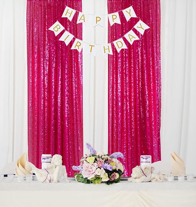 ShinyBeauty Fuchsia Sequin Backdrop Curtains 2 Panels Sequin Bakdrop 4X8Ft Shimmer Backdrop for Photograph Wedding Backdrop Drapes Fuchsia Glitter Backdrop Curtain