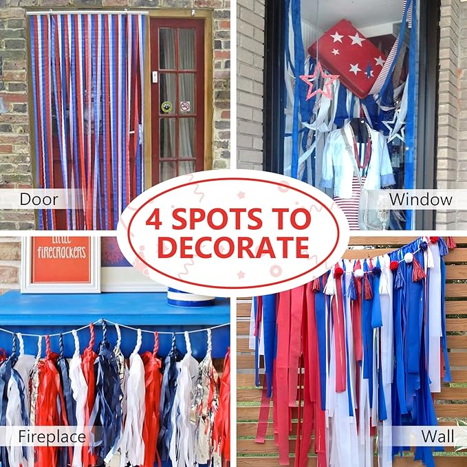 PartyWoo Red and Blue Crepe Paper Streamers 4pcs 328ft Pack of Red and Blue Crepe Paper Streamers for Birthday Engagement Baby Shower Bachelorette Graduation Wedding Independence Party Decorations