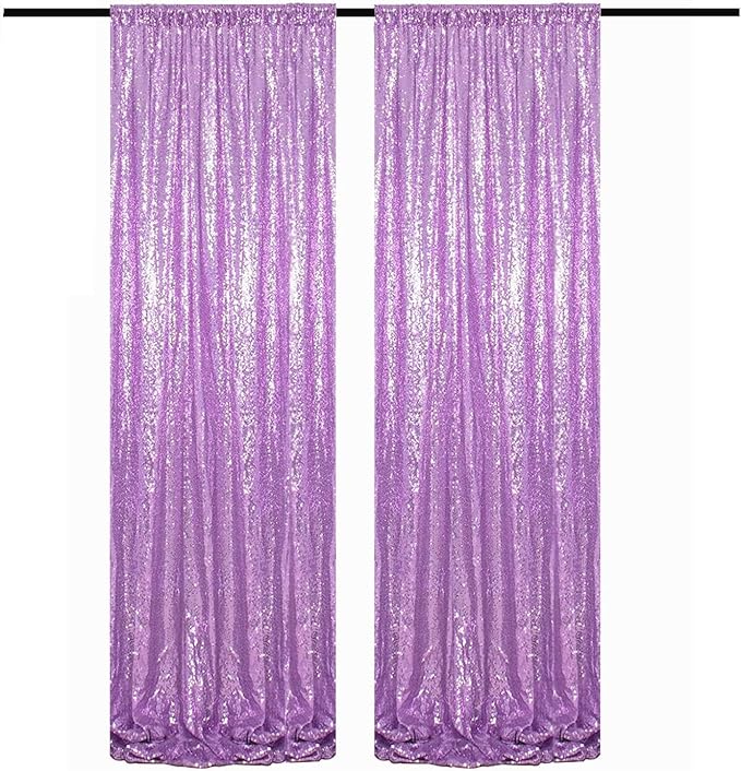 Lavender Sequin Backdrop Curtains 2 Panels 2FTx8FT Glitter Lavender Drapes Photo Backdrop Party Wedding Backdrop Glitter Baby Shower Curtain Sparkle Photography Background Curtains