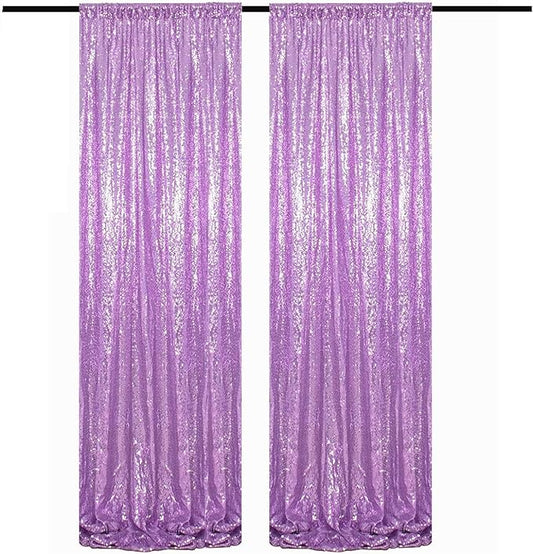 Lavender Sequin Backdrop Curtains 2 Panels 2FTx8FT Glitter Lavender Drapes Photo Backdrop Party Wedding Backdrop Glitter Baby Shower Curtain Sparkle Photography Background Curtains