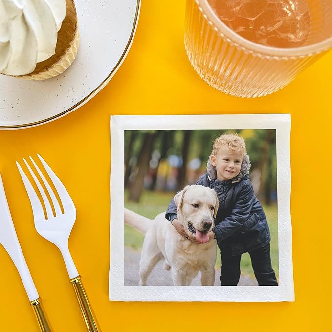 Big Dot of Happiness Custom Photo Party Napkins, Personalized Engagement, Wedding, Graduation, Birthday Decor, White 3-Ply Paper Beverage Napkins - 50 Count