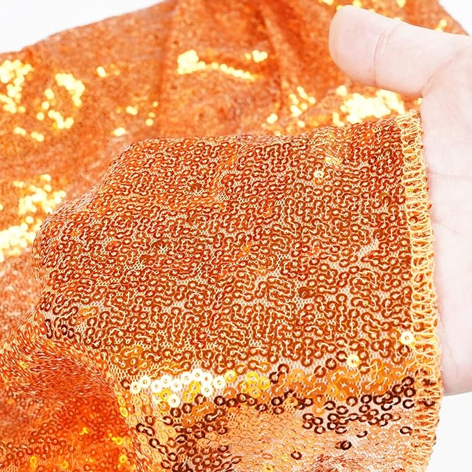Poise3EHome Orange Sequin Backdrop Curtain, 2 Panels 2FTx8FT Glitter Background for Party Halloween Birthday Party Wedding Christmas Thanksgiving Holiday Festival Decor