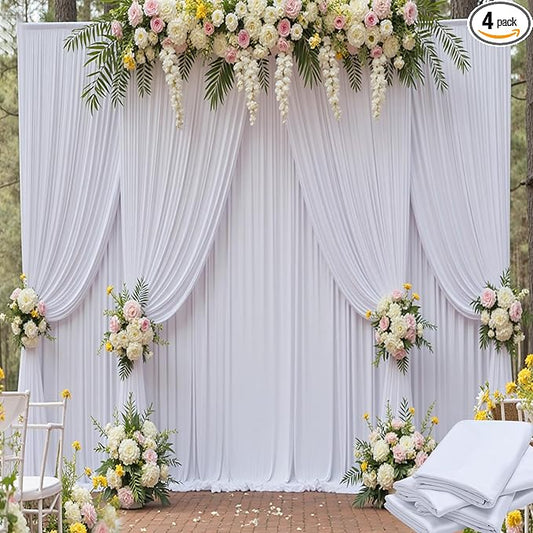 20ft x 15ft White Wrinkle Free Backdrop Curtains for Parties,Silky Polyester Fabric Wedding Ceiling Drapes, 4 Panels 15ft Photo Back Drop Drapes for Baby Shower Photography Stage Background Cloth
