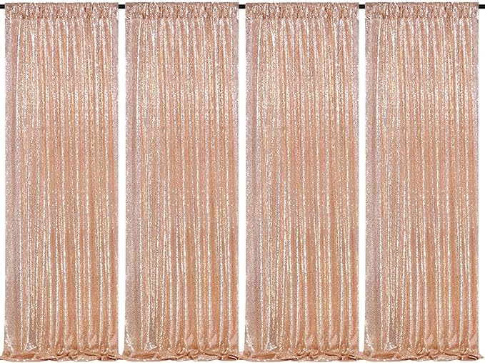 Rose Gold Sequin Backdrop Curtains Panels 4 Pieces 2FTx8FT Wedding Backdrop for Bridal Shower Brithday Party Decor