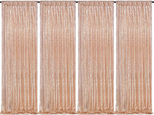 Rose Gold Sequin Backdrop Curtains Panels 4 Pieces 2FTx8FT Wedding Backdrop for Bridal Shower Brithday Party Decor