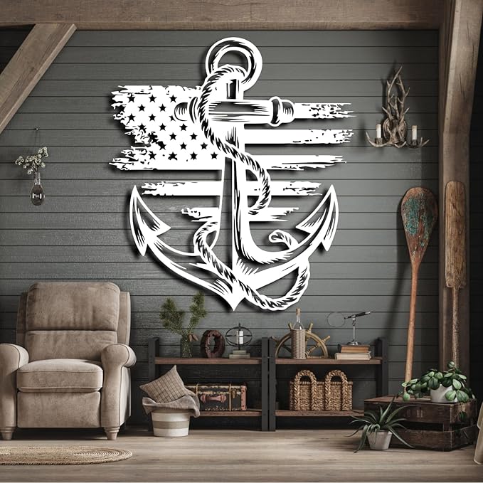 Metal Anchor Wall Decor, Anchor Metal Sign, Metal Anchor Decor, Anchor Metal Wall Art, Metal Nautical Wall Decor, Metal Wall Decor Coastal, Anchor Wall Decor (silver, 47L" x 43W" / 120 x 109 cm)