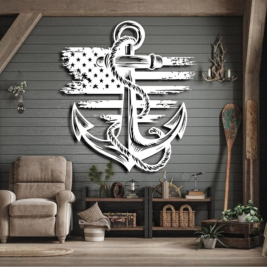 lunwall Metal Anchor Wall Decor, Anchor Metal Sign, Metal Anchor Decor, Anchor Metal Wall Art, Metal Nautical Wall Decor, Metal Wall Decor Coastal, Anchor Wall Decor (white, 31L x 29W / 80 x 72 cm)