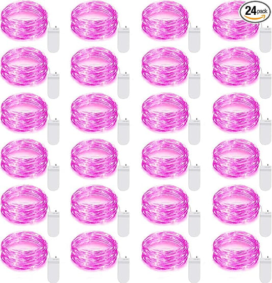 24 Pack LED Fairy Lights Battery Operated 7Ft 20Led Mini String Lights Waterproof Christmas for Mason Jars Bedroom DIY Party Wedding Christmas Decor Pink