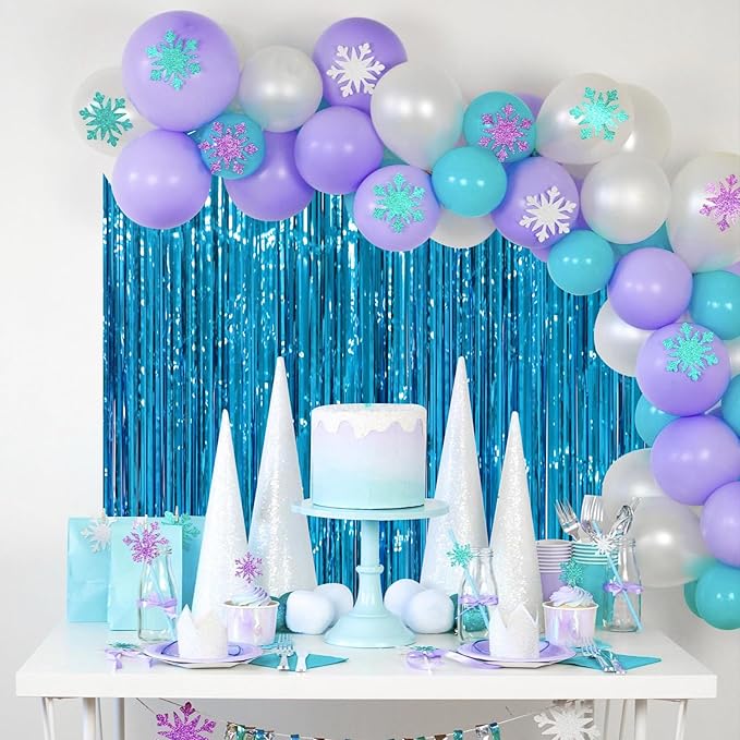 3 Pack 3.3 x 8.2 ft Retro Blue Foil Fringe Backdrop Curtains, Tinsel Streamers Party Decorations, Fringe Backdrop, Door Shimmer for Retro Theme Party
