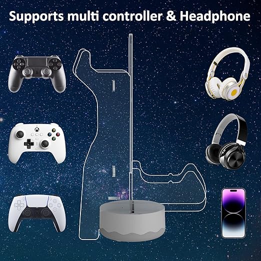 Headphone Controller Stand Light up , 16 Colors 3D LED Lights Headset Gamepad Holder, Game Controller Hanger for All Universal Gaming PC Accessories