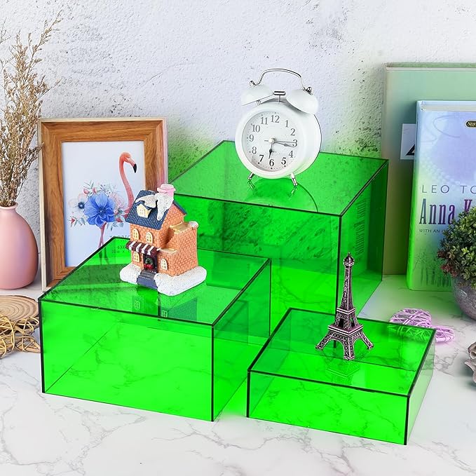 Green Buffet Risers 3 Pcs Acrylic Boxes Display Risers for Buffet Table Parties Weddings Catering & Collectibles (6''x7''x8'')
