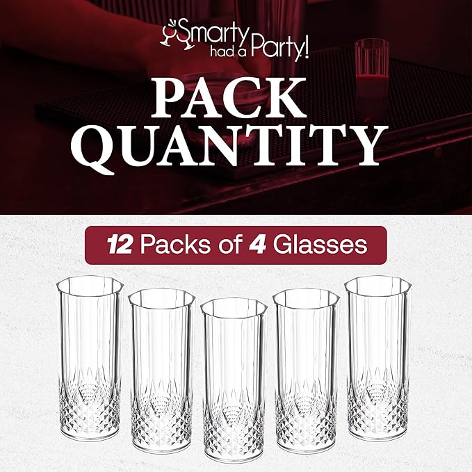 Smarty Had A Party 14 oz Plastic Highball Glasses Disposable – 48 Bloody Mary Glasses, Crystal-Cut Cocktail Cups Disposable Classy, 14 oz Plastic Cups for Parties, Weddings and Events