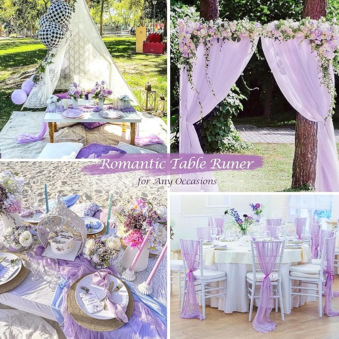 Lilac Purple Cheese Cloth Table Runner Boho Romantic 10ft Gauze Cheesecloth Table Runner for Baby Shower Decoration Wedding Bridal Shower Fall Thanksgiving Table Decor