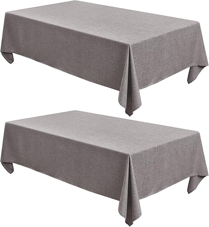 Fitable Faux Linen Tablecloths Rectangle 60 x 102 Inch - 2 Pack Neutral Table Clothes for 6 Foot Tables, Stone Flax Look Table Covers for Farmhouse, Dining, Party, Banquet, Buffet
