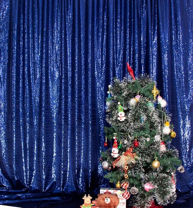 SquarePie Sequin Backdrop Not See Through Thick Stain Background for Photography Glitter Curtain Party 7FT x 7FT Navy Blue