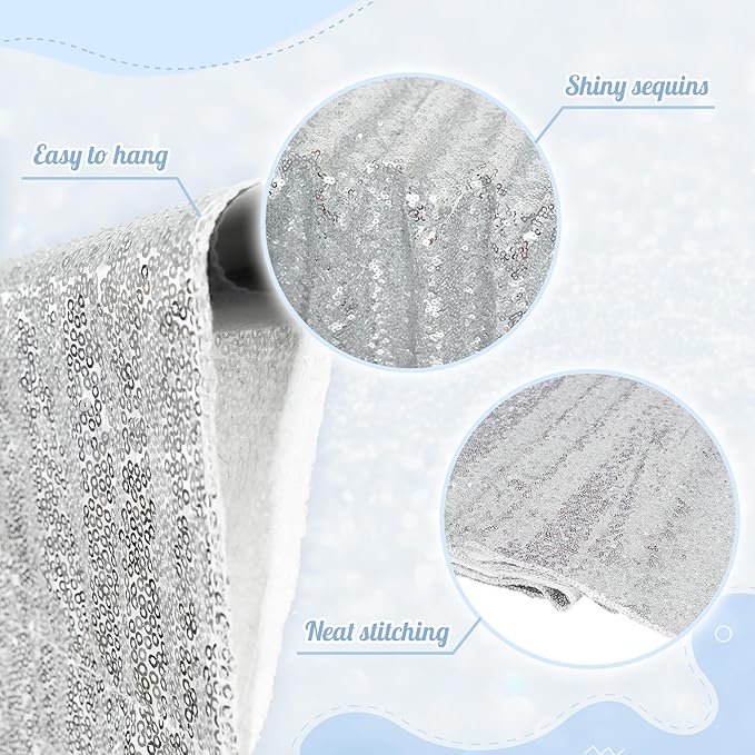 PartyDelight Sequin Backdrop Curtains 2 Panels Silver 5Ft x 10Ft Photograph Back Drop Wedding Curtain Special Events