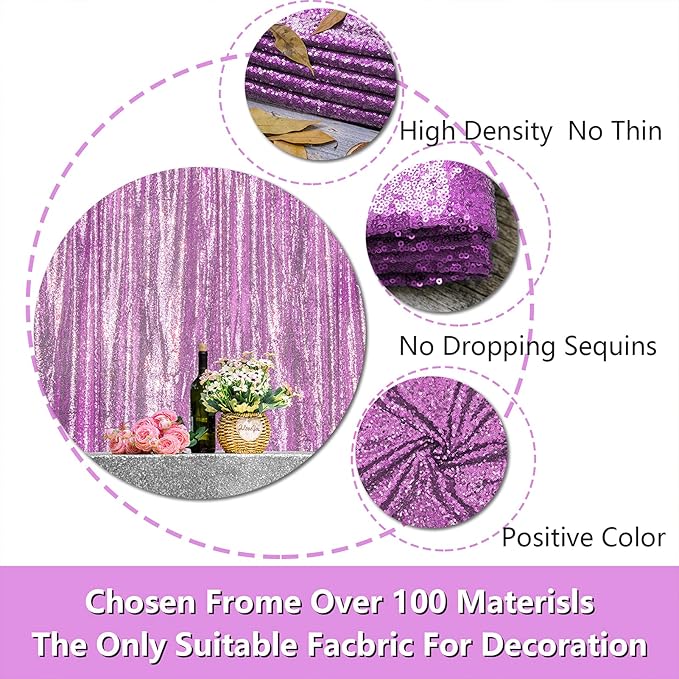 4FTx8FT Lavender Sequin Curtains 2 Panels Sparkly Background Drapes for Party Birthday Wedding Sparkly Background Decor